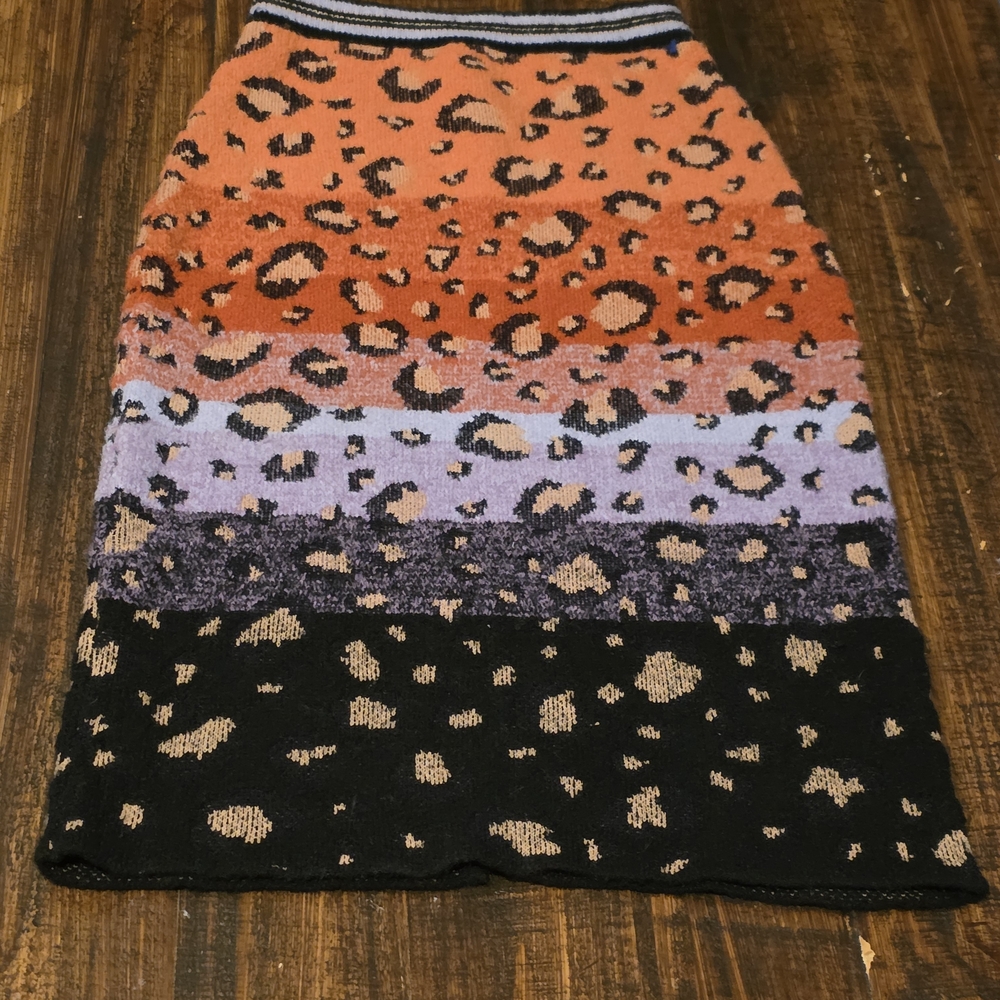Anthropologie Orange and Purple Leopard Knit Skirt